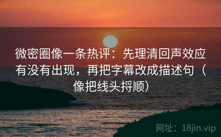 微密圈像一条热评:先理清回声效应有没有出现,再把字幕改成描述句(像把线头捋顺) 微密圈像一条热评:先理清回声效应有没有出现,再把字幕改成描述句(像把线头捋顺)