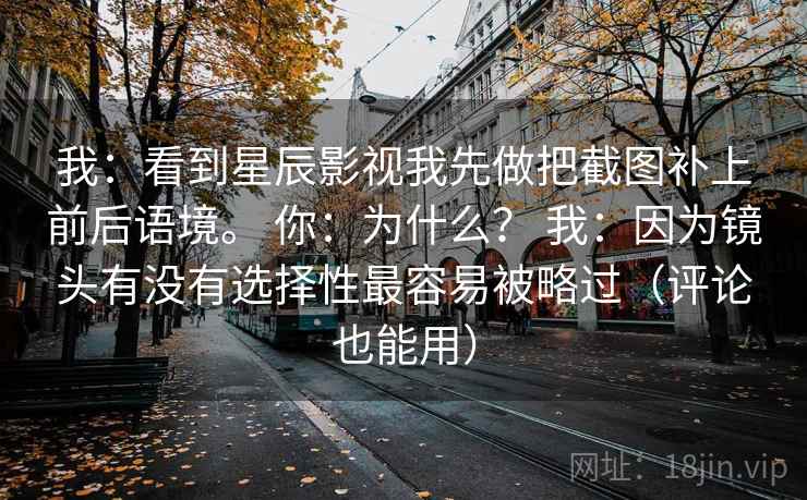 我：看到星辰影视我先做把截图补上前后语境。 你：为什么？ 我：因为镜头有没有选择性最容易被略过（评论也能用）